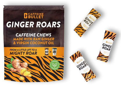 Caffeine Bullet: Ginger Roars | 33mg Caffeine Chews | Bulk Bag of 60 chews | Plant-Based Energy
